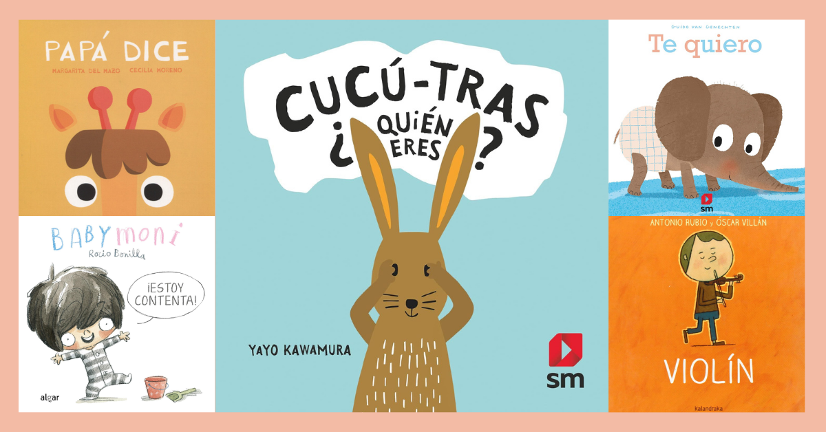 Images of five board books featured in blog post - "5 Baby Board Books in Spanish"